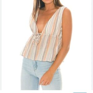 - NWOT SIZE XS MINKPINK Cream Tan Tie-Front Tank Top